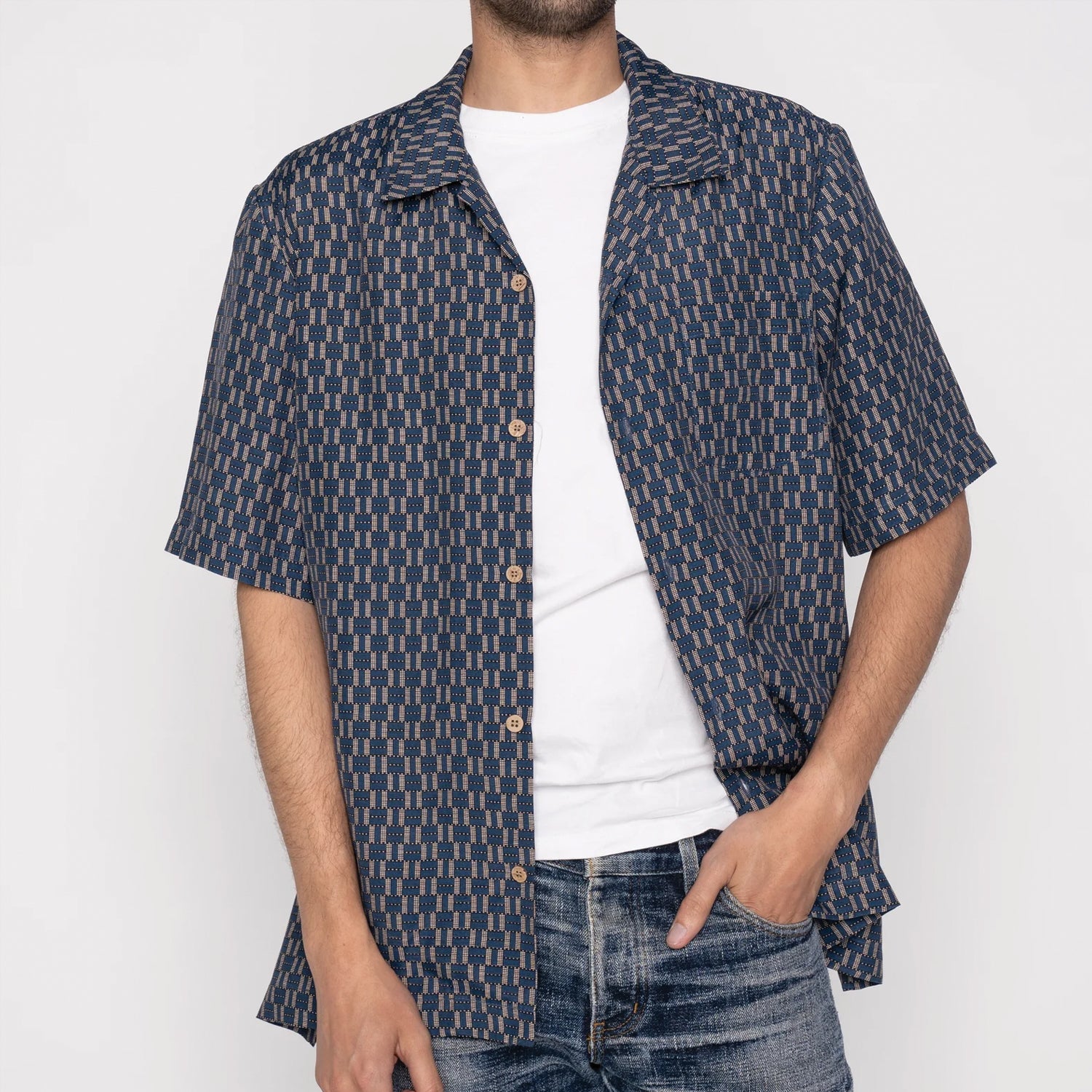 Aloha Shirt - Weave Print - Navy