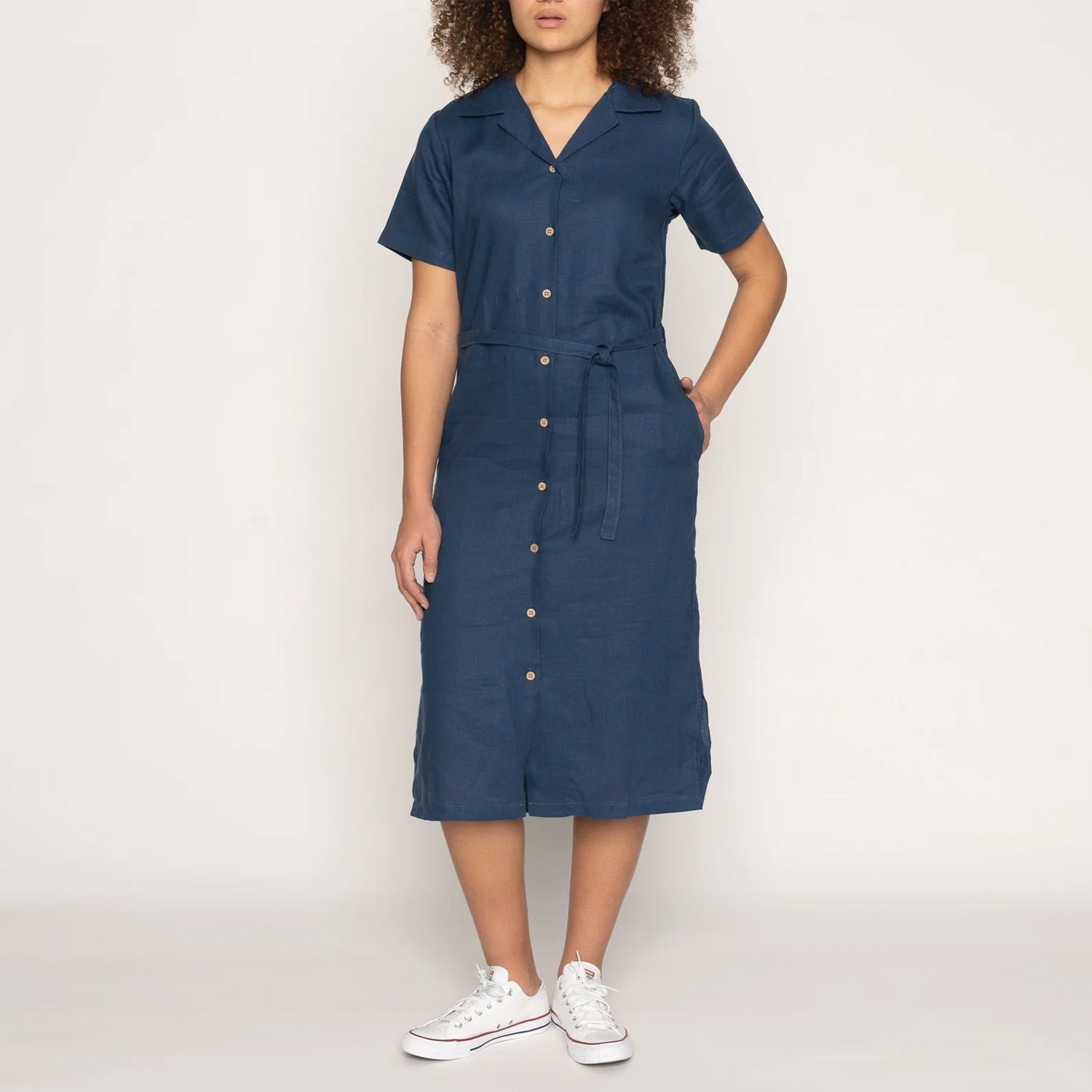 Wrap Dress - French Linen Fine Canvas - Blue