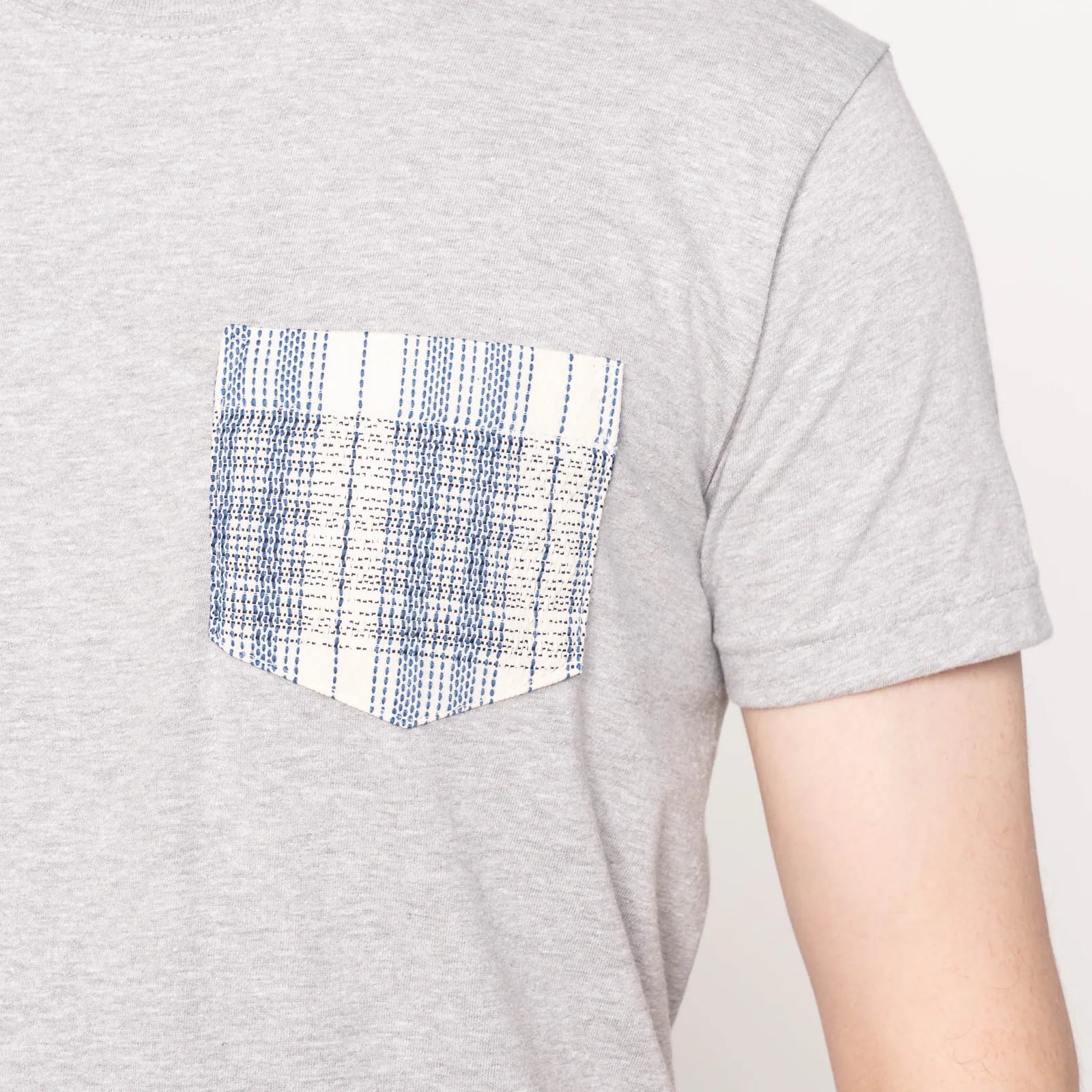 Pocket Tee - Asagi Sashiko - Heather Grey