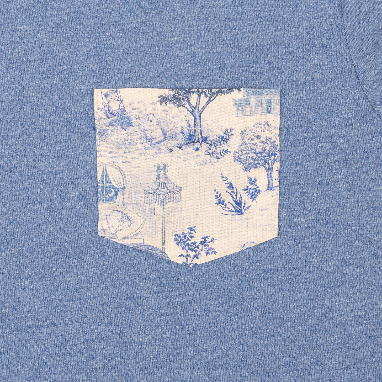 Pocket Tee - Linen Cats - Heather Blue