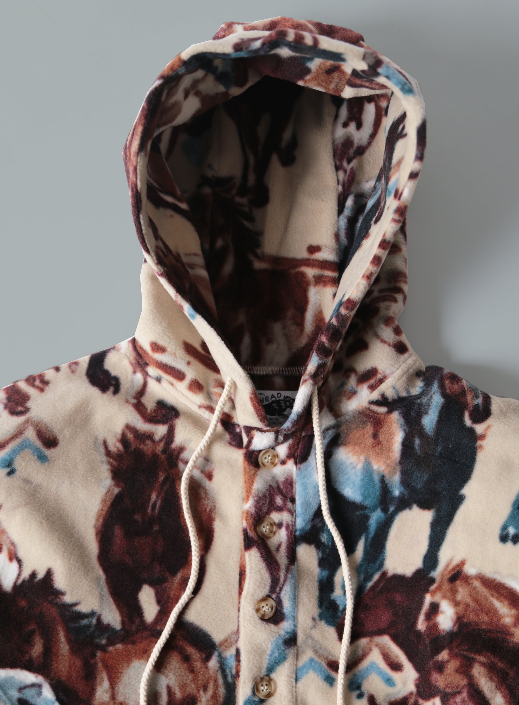 Camping Hoodie -  Polar Fleece - Khaki Wild Horses