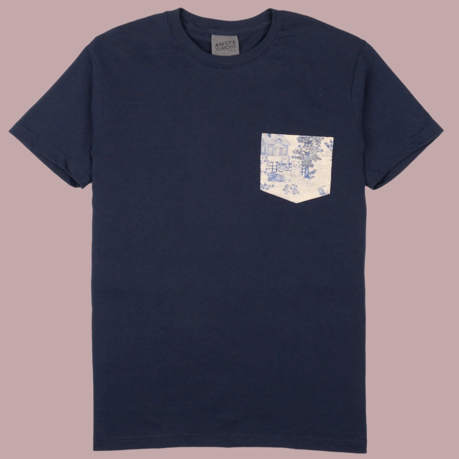 Pocket Tee - Linen Cats - Navy