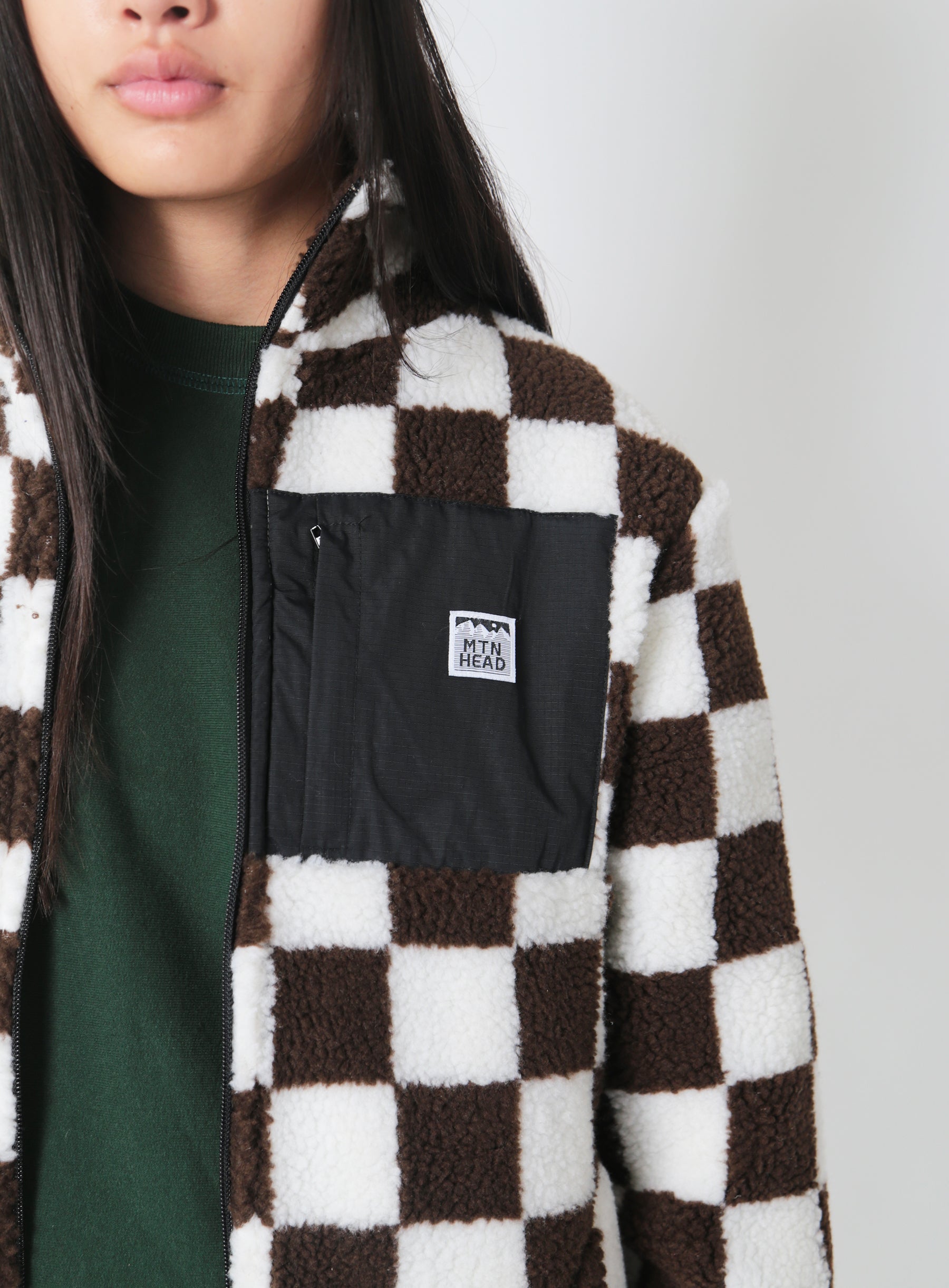 Alpine Full Zip  - Brown Checker Sherpa