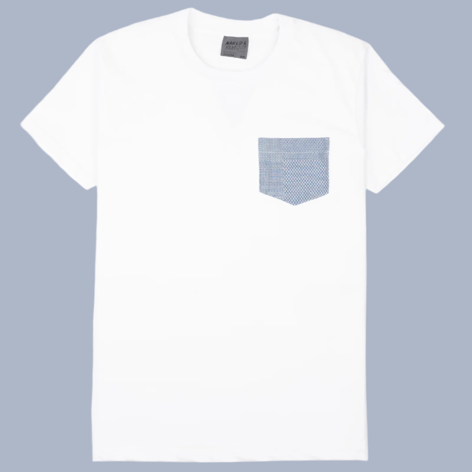 Pocket Tee - Pale Blue Dobby Patchwork - White