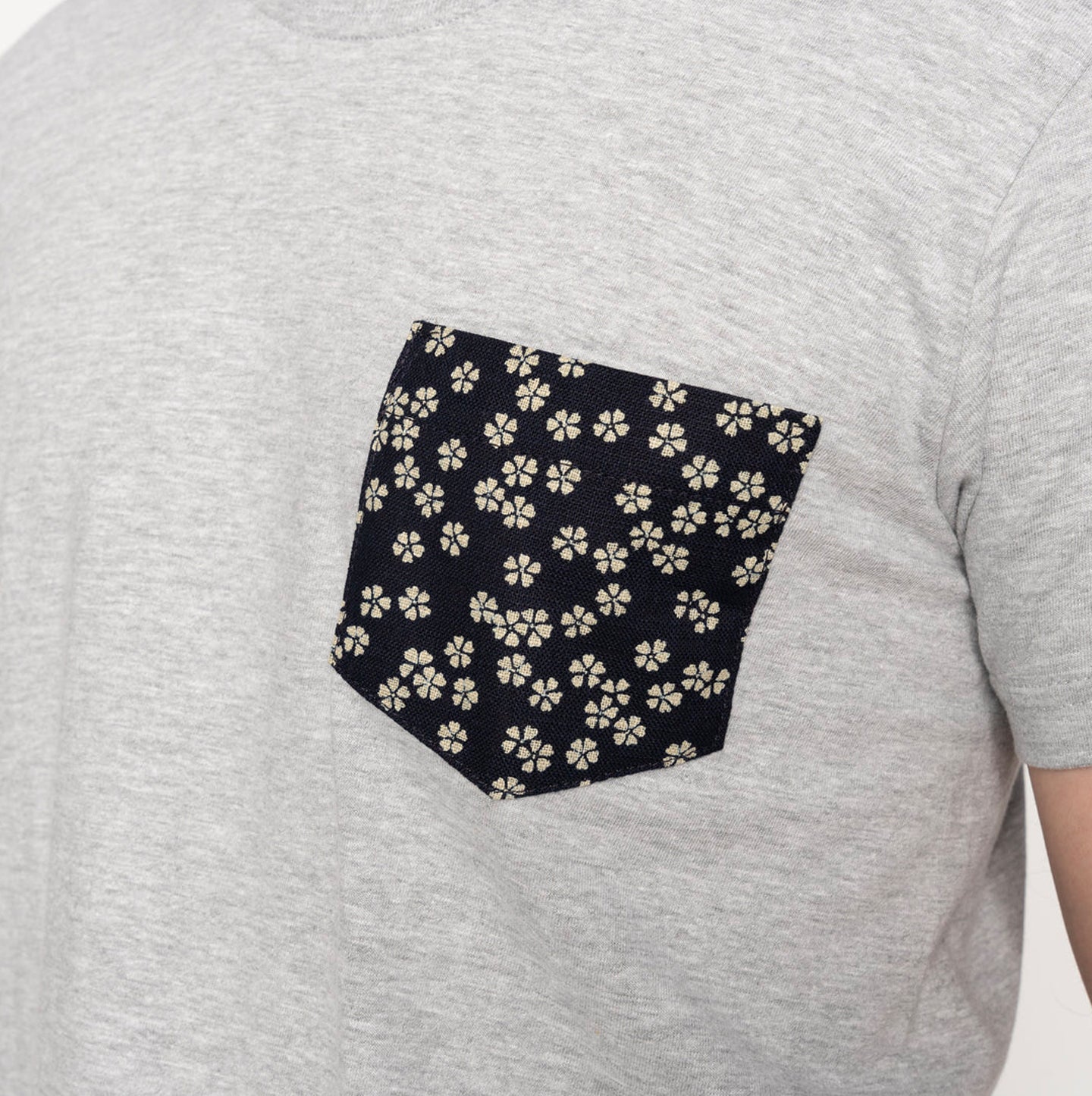 Pocket Tee - Heather Grey - Kimono Flowers