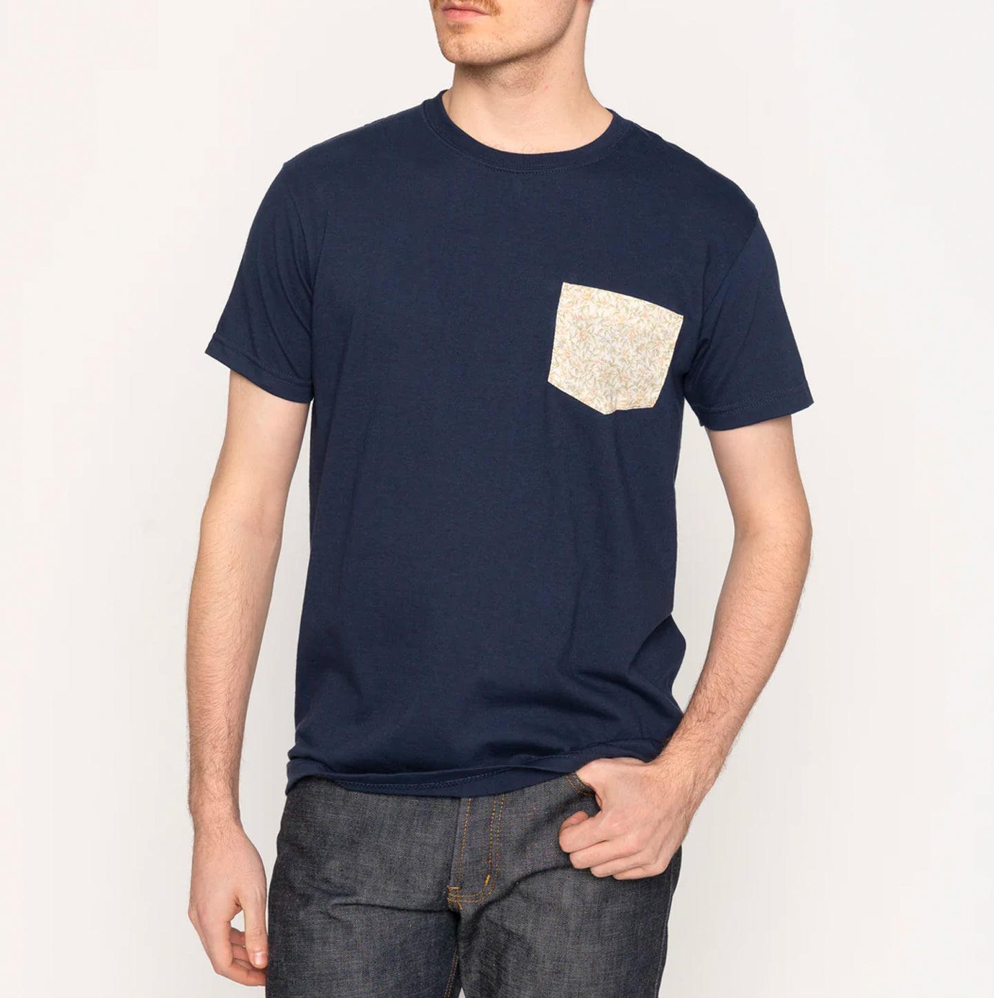 Pocket Tee - Navy - Cream Bell Flowers