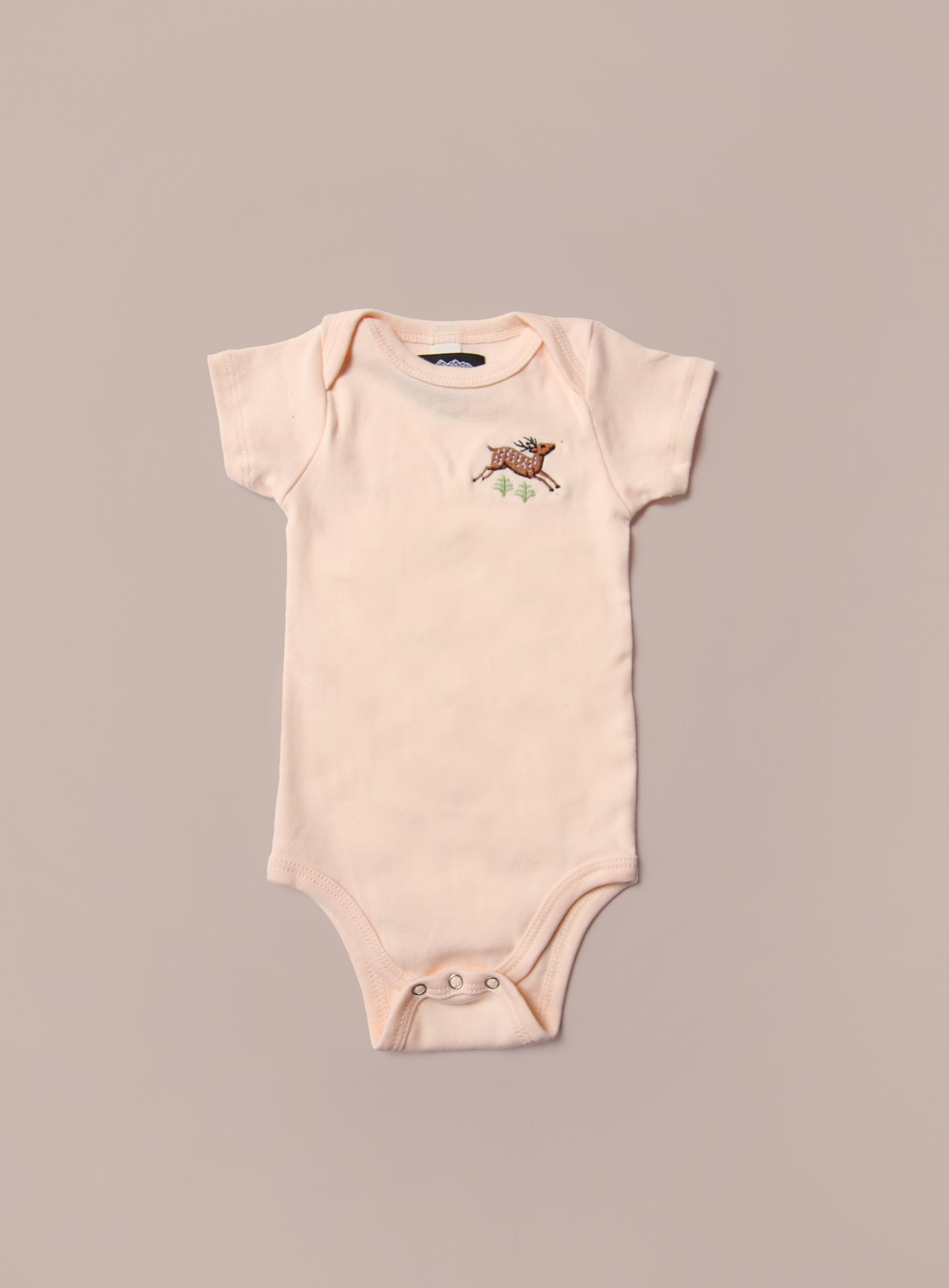 Organic Baby Onesie - Peach - Deer Embroidery